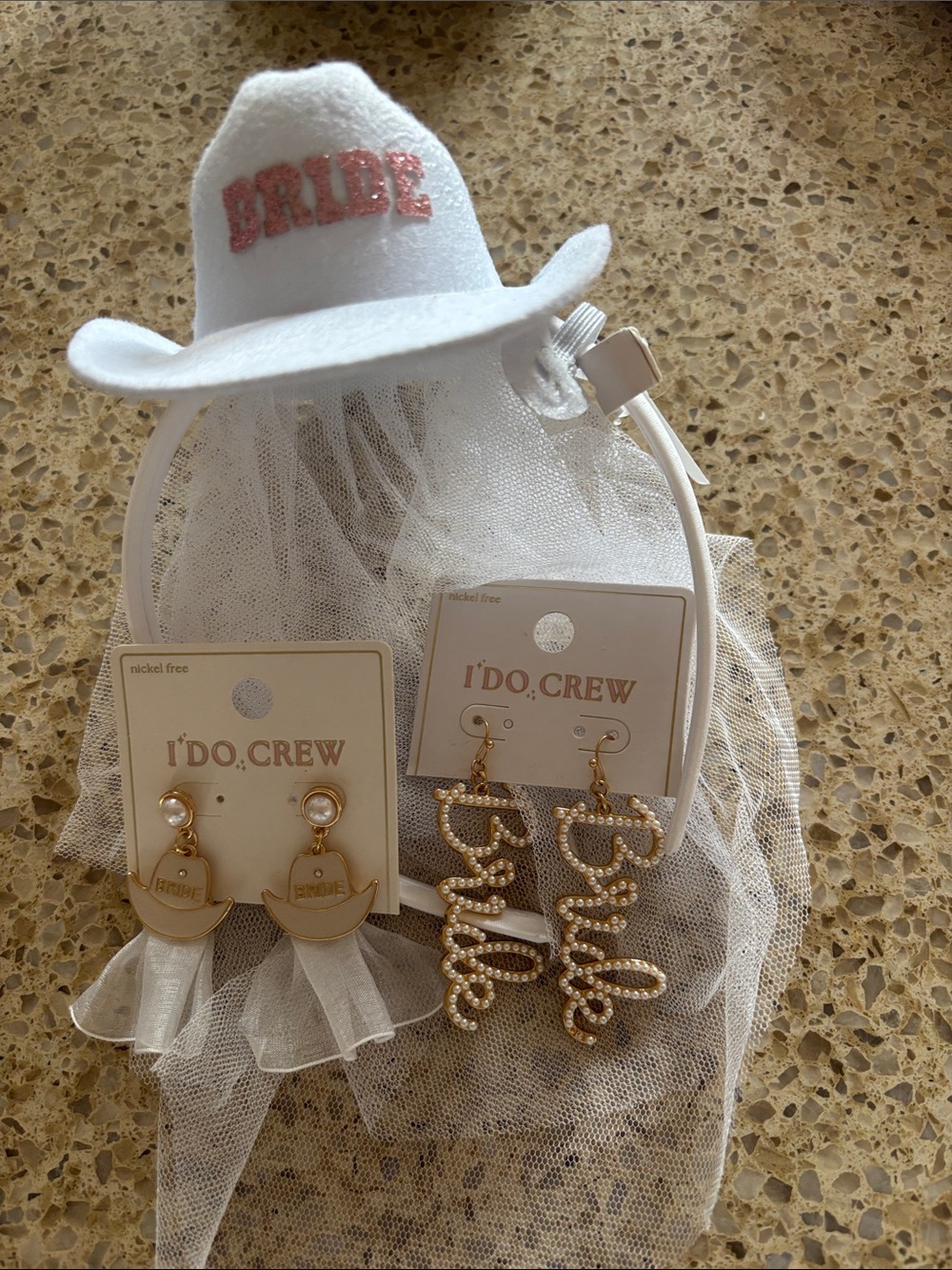 Bridal 'I Do' Earrings Set with White Bride Headband